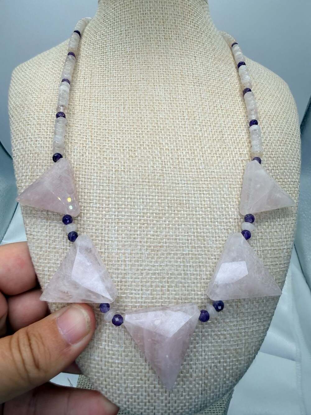 DRT Jay King  Rose Quartz Amethyst Sterling Silver Necklace 20 Inch
